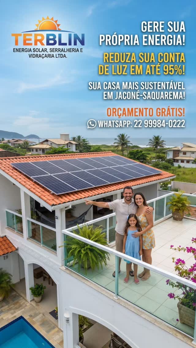 Flyer promocional da TERBLIN com serviços de energia solar e vidraçaria